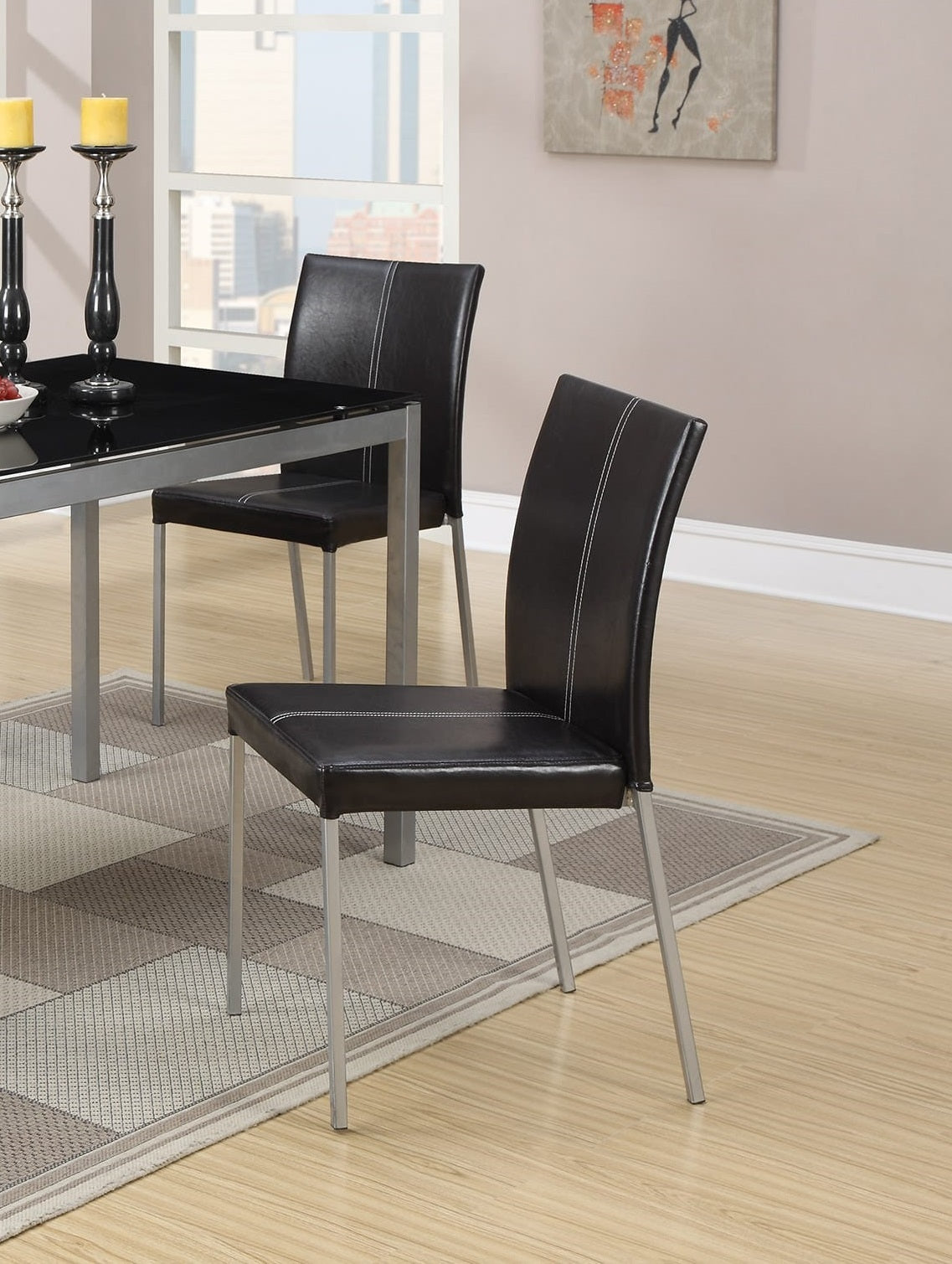 Dinette 5pc Dining Set Table And 4x Chairs Glass Table black-seats 4-metal-dining room-48