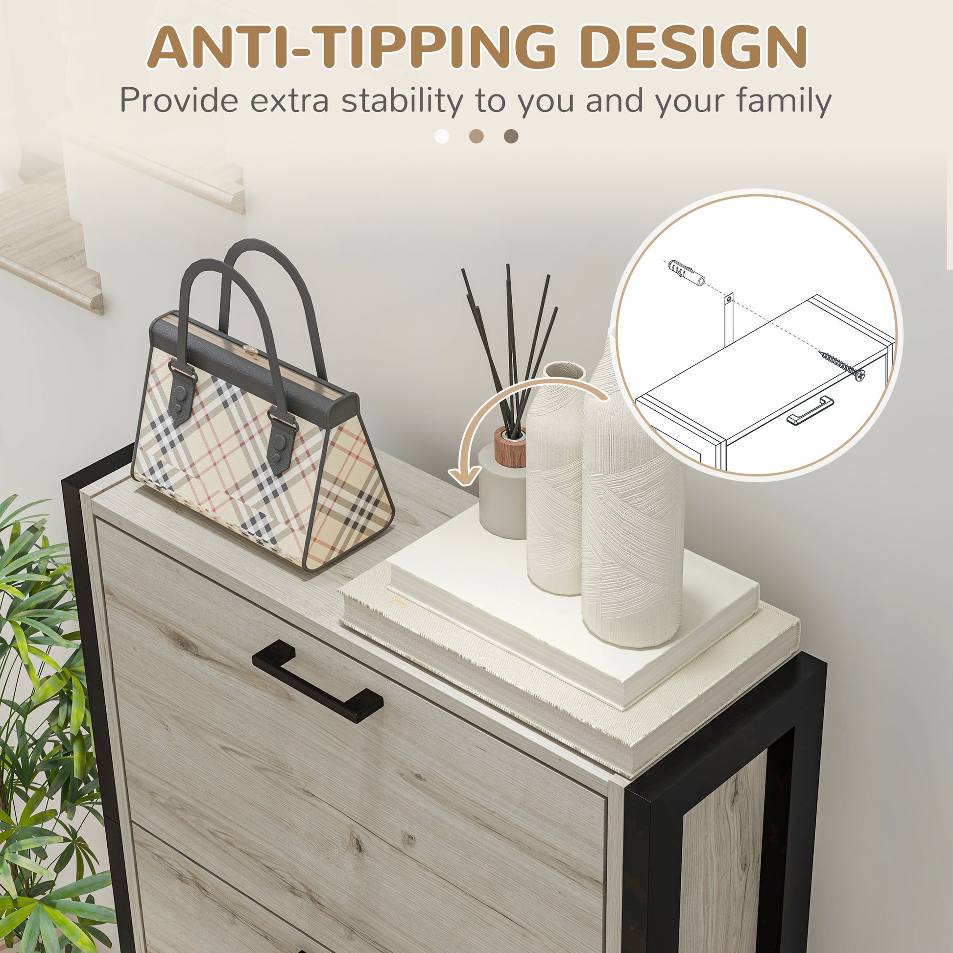 Industrial Shoe Cabinet With 3 Flip Drawers, Freestanding Shoe Storage Cabinet For 15 Pairs, Narrow Slim Shoe Rack For Entryway, Hallway, Walnut Walnut Mdf