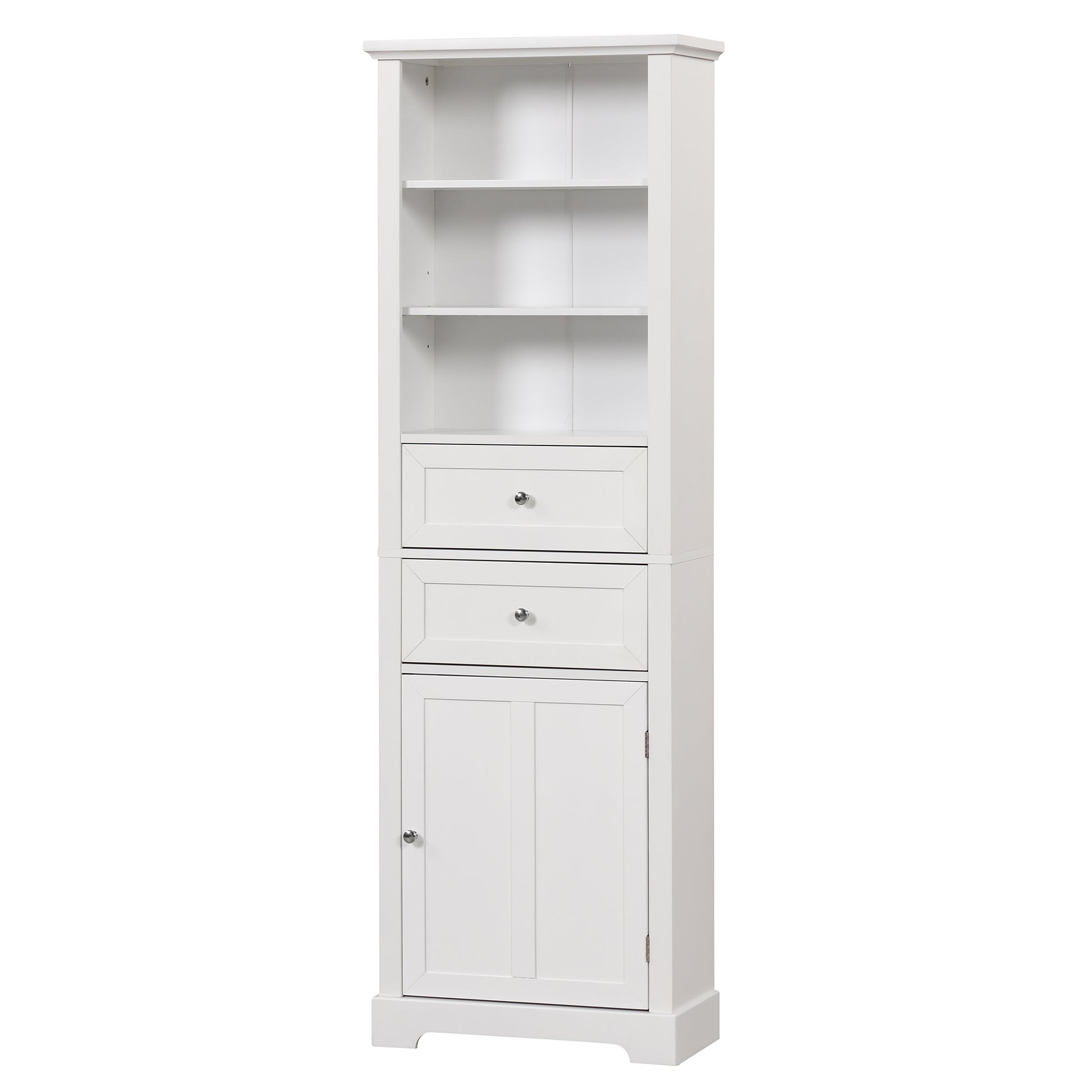 Tall Bathroom Storage Cabinet,Cabinet With One Door And Two Drawers, Freestanding Storage Adjustable Shelf, Mdf Board,White White Mdf