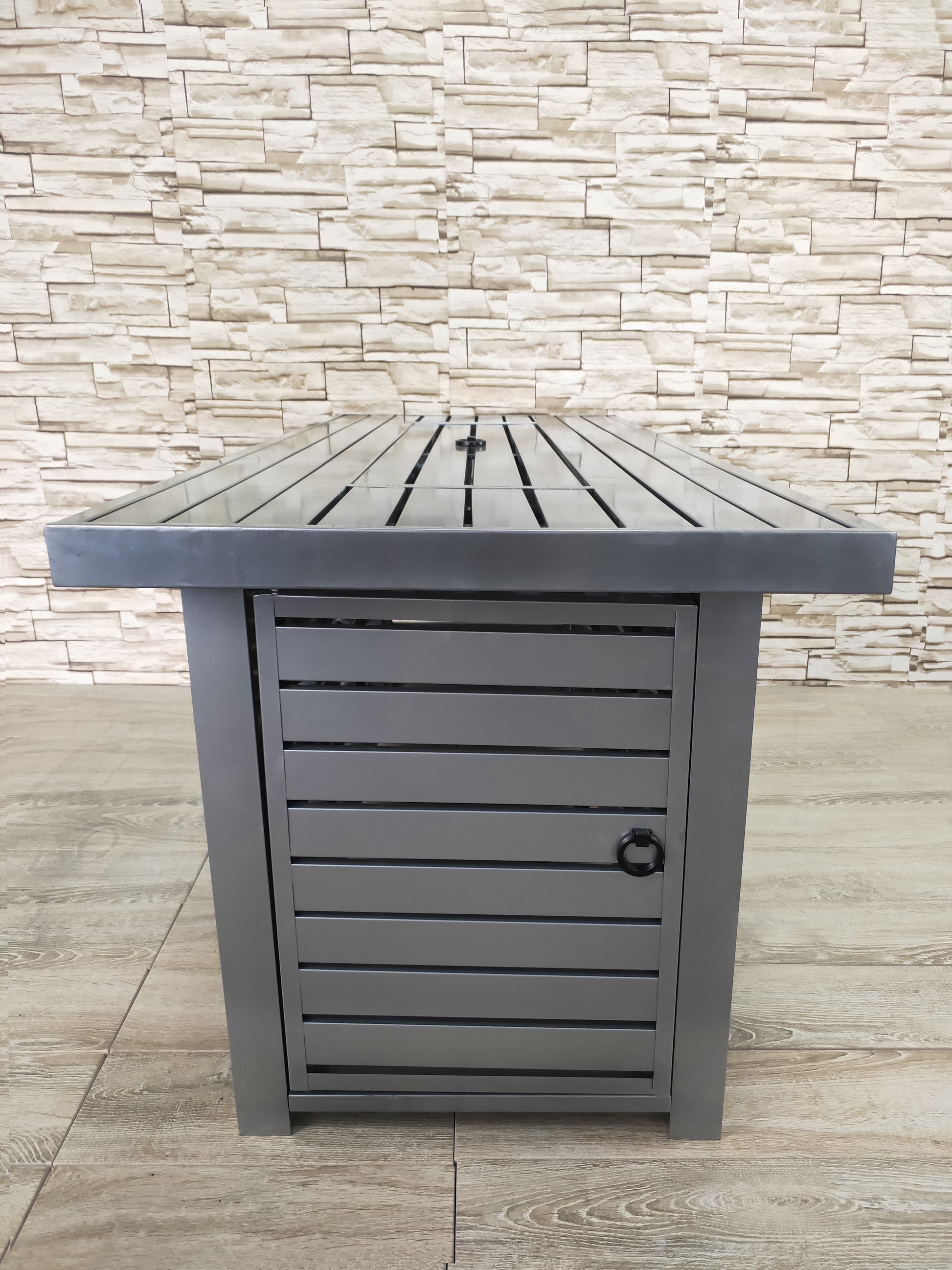 24" H X 54" W Steel Outdoor Fire Pit Table With Lid Gray Garden & Outdoor Modern Stone Stainless Steel