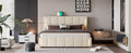 Queen Size Upholstered Bed With Hydraulic Storage System And Led Light, Beige Queen Beige Linen