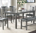 Dining Room Furniture Gray Color 6Pc Set Dining Table 4X Side Chairs And A Bench Solid Wood Rubberwood And Veneers Gray Wood Dining Room Solid Wood Rubberwood Rectangular Dining Table With Chair And Bench Wood Wood Grey Seats 6 60 Inches