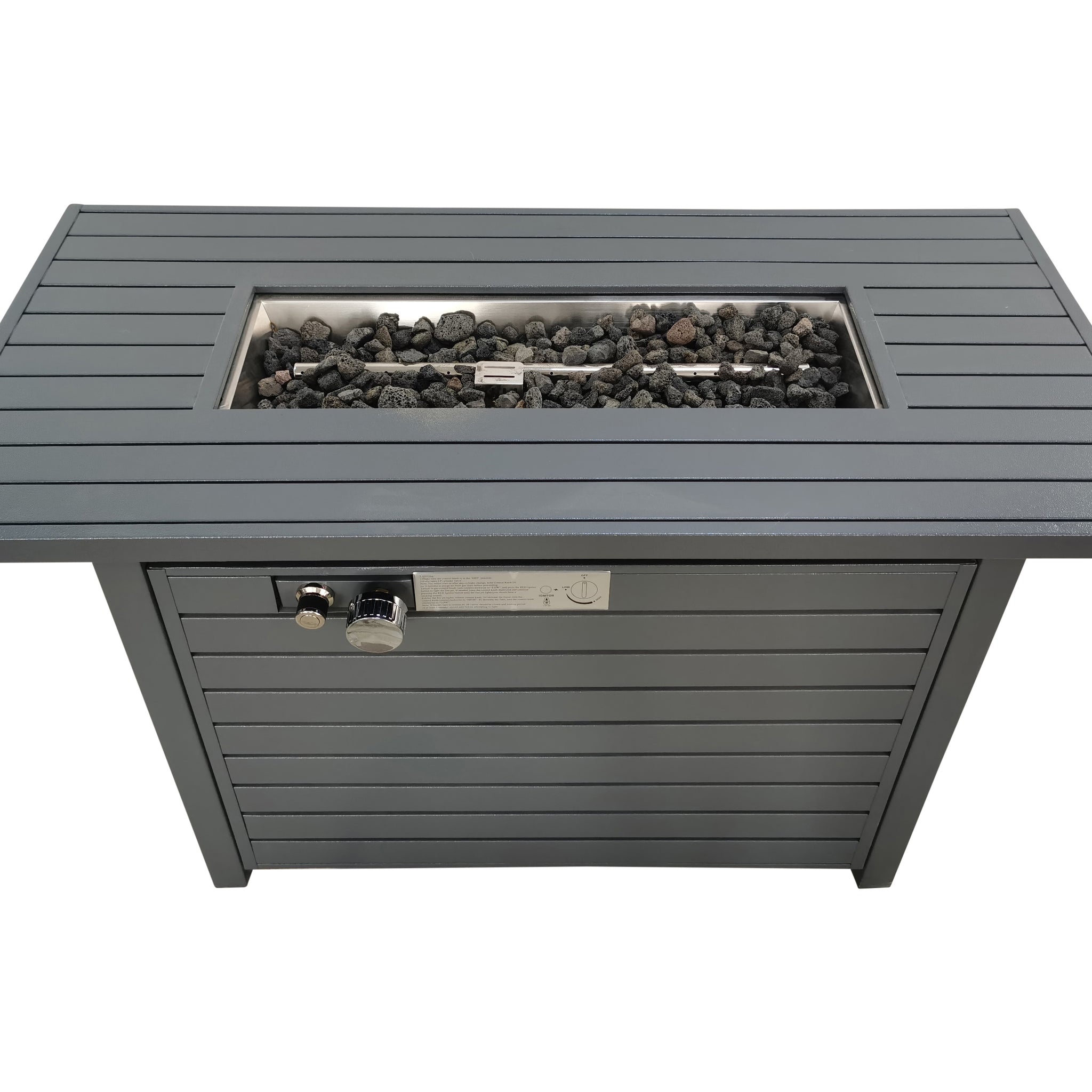 24" H X 54" W Steel Outdoor Fire Pit Table With Lid Gray Garden & Outdoor Modern Stone Stainless Steel