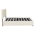 Queen Size Upholstered Bed With Hydraulic Storage System And Led Light, Beige Queen Beige Linen