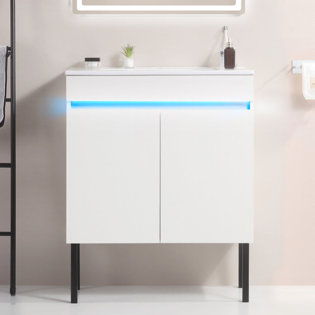 24" Bathroom Vanity with Sink, Radar Sensing Light white-solid wood