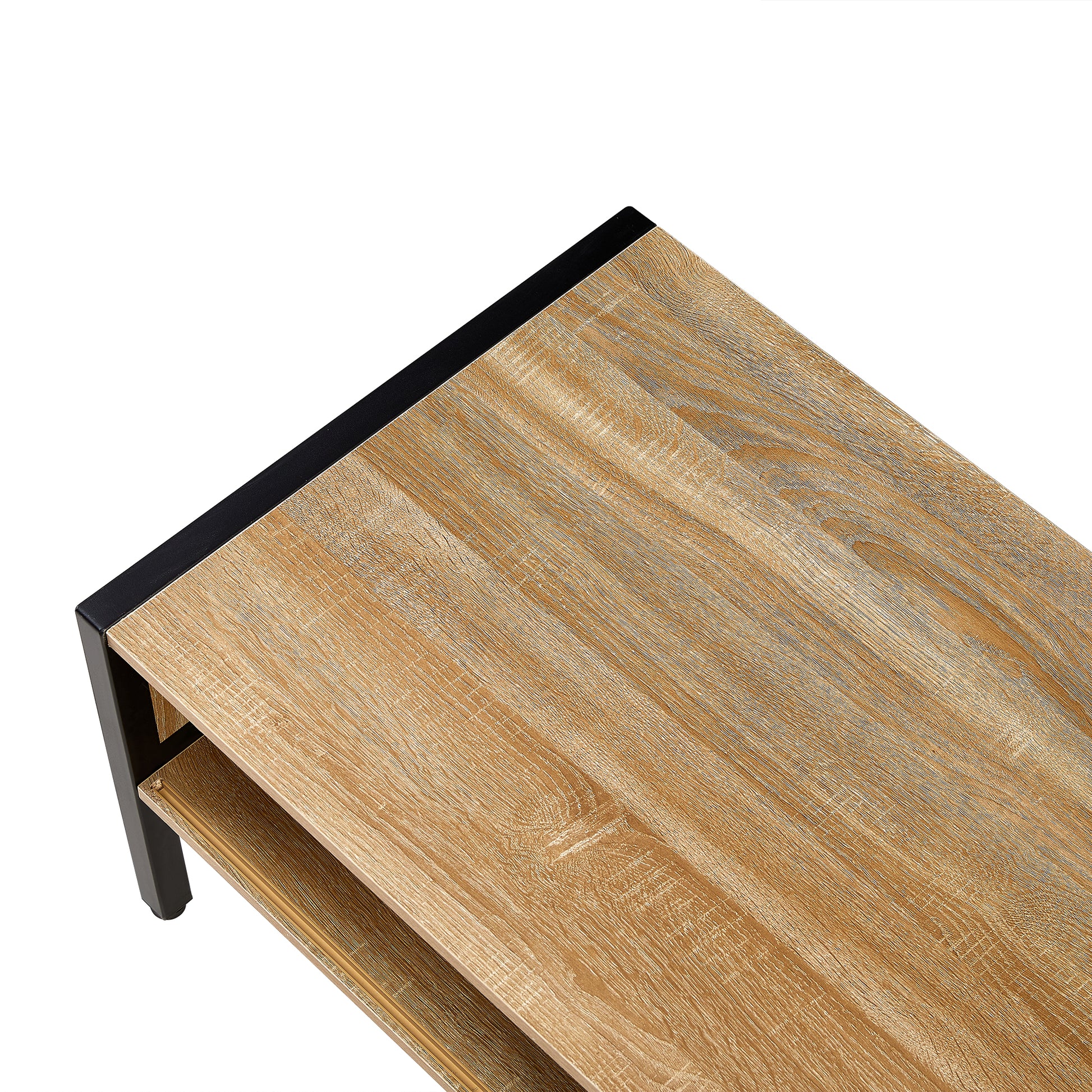 40.16" Rattan Coffee Table, Sliding Door For Storage, Metal Legs, Modern Table For Living Roomnatural Natural Mdf Metal