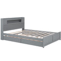 Queen Size Wood Storage Platform Bed With Led, 2 Drawers And 1 Twin Size Trundle, Gray Box Spring Not Required Queen Gray Wood Bedroom Bed Frame Solid Wood Mdf
