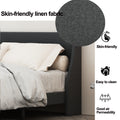 Queen Size Bed Frame Upholstered Bed Frame Platform ,Non Adjustable Headboard Linen Fabric Headboard Wooden Slats Support No Box Spring Needed Easy Assembly Mattress Foundation, Light Gray Queen Dark Gray Metal & Wood