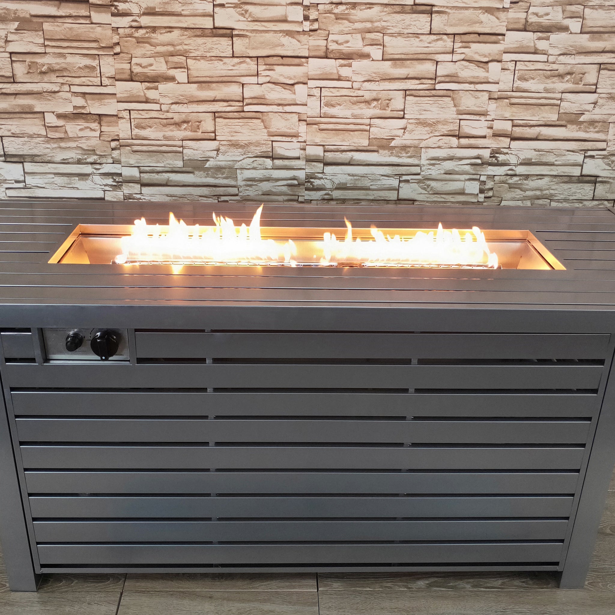 Living Source International Steel Propane Natural Gas Outdoor Fire Pit Table With Lid Gray Garden & Outdoor Modern Stone Stainless Steel