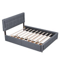 Queen Size Upholstered Platform Bed With Trundle And Drawers, Gray Queen Gray Upholstered