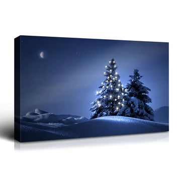 Framed Canvas Wall Art Decor Painting For Chrismas, Lighted Pine Tree At Night Chrismas Gift Painting For Chrismas Gift, Decoration For Chrismas Eve Living Room, Bedroom Decor 2418In Thickness 1.5In Rectangle Framed Multicolor Christmas Oversized 41In