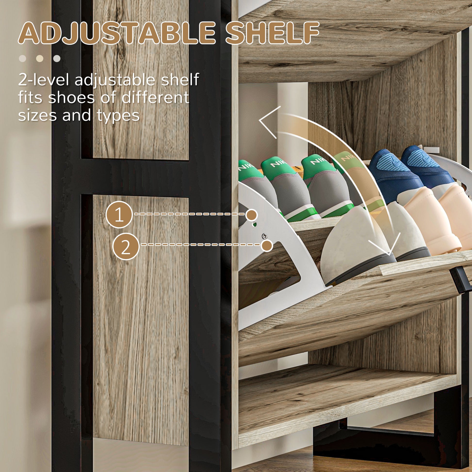 Industrial Shoe Cabinet With 3 Flip Drawers, Freestanding Shoe Storage Cabinet For 15 Pairs, Narrow Slim Shoe Rack For Entryway, Hallway, Walnut Walnut Mdf