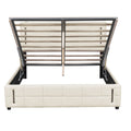 Queen Size Upholstered Bed With Hydraulic Storage System And Led Light, Beige Queen Beige Linen