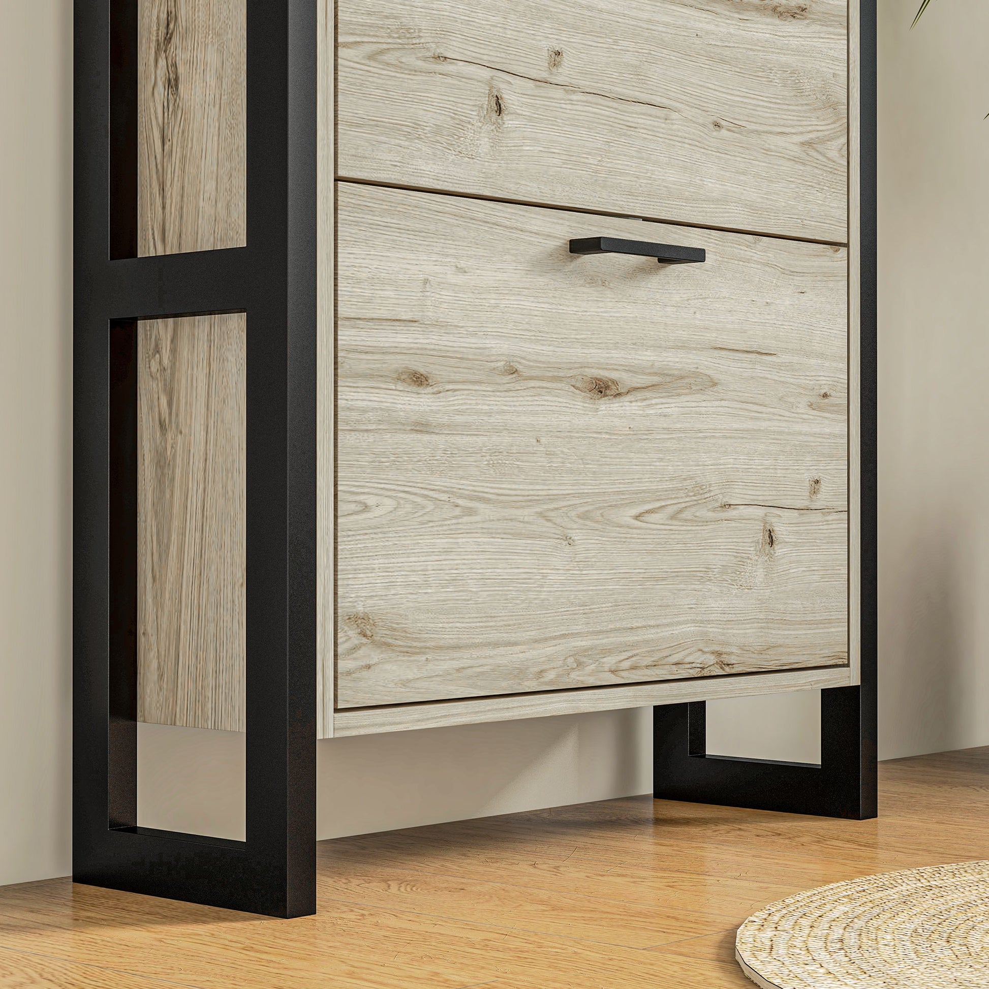 Industrial Shoe Cabinet With 3 Flip Drawers, Freestanding Shoe Storage Cabinet For 15 Pairs, Narrow Slim Shoe Rack For Entryway, Hallway, Walnut Walnut Mdf