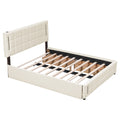 Queen Size Upholstered Platform Bed With Trundle And Drawers, Beige Queen Beige Upholstered