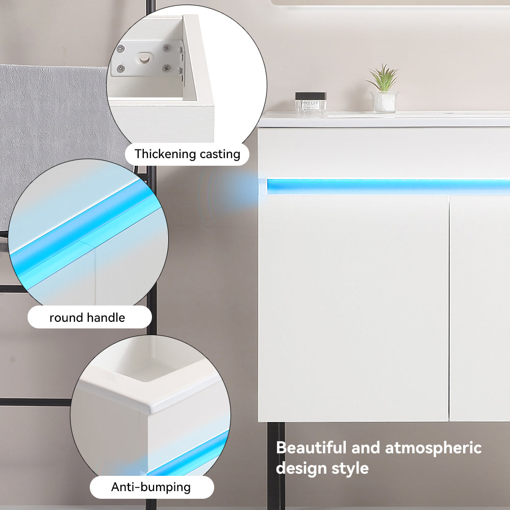30" Bathroom Vanity with Sink, Radar Sensing Light white-solid wood