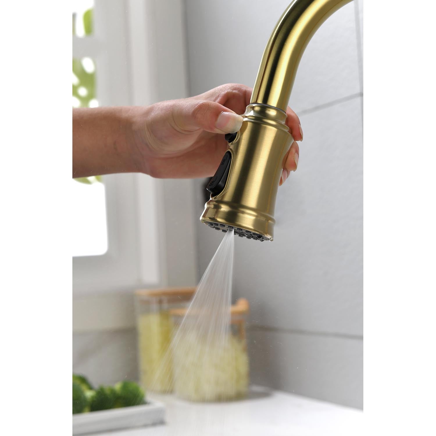 Single Handle High Arc Pull Out Kitchen Faucet,Single Level Stainless Steel Kitchen Sink Faucets With Pull Down Sprayer Brushed Gold Stainless Steel