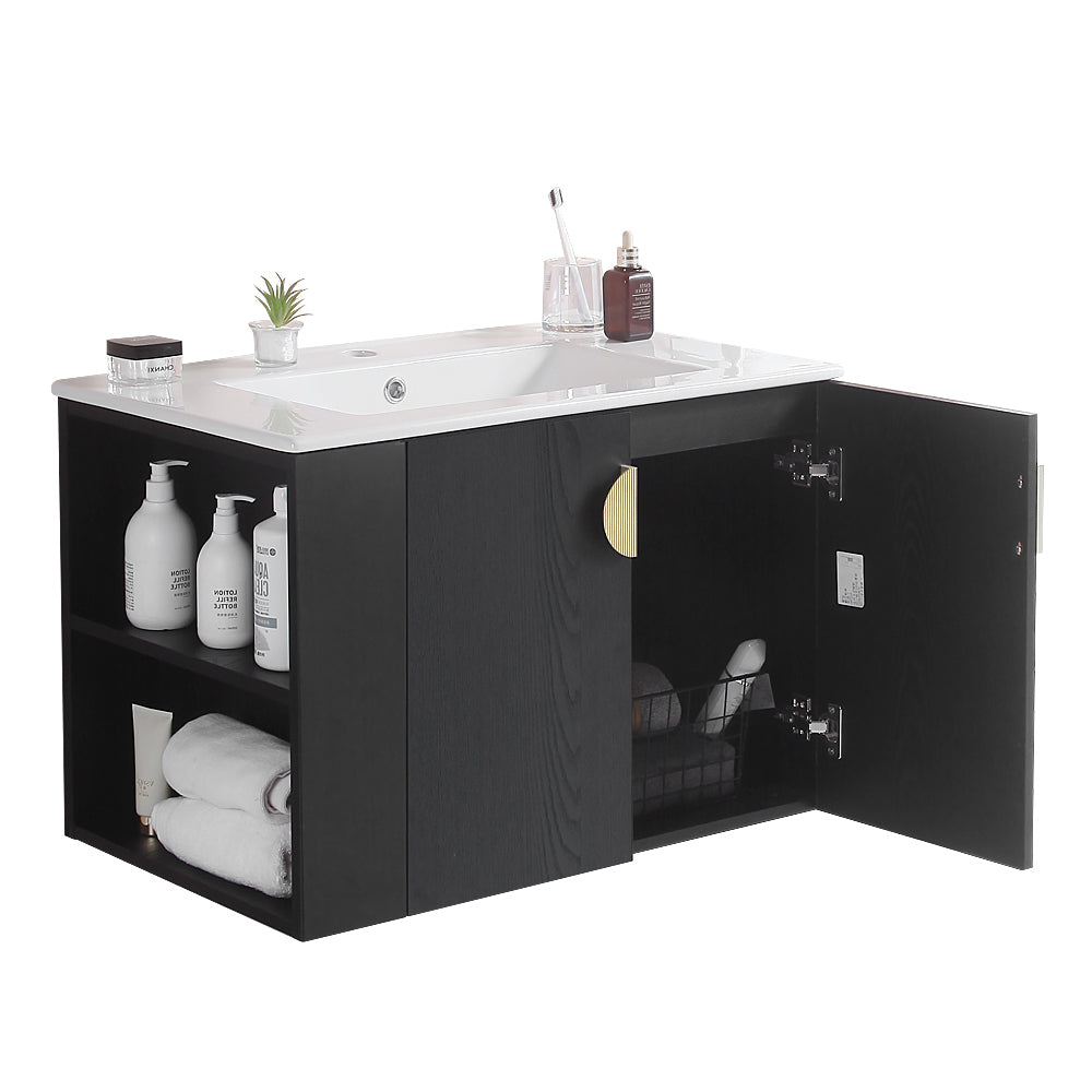 30" Bathroom Vanity with Sink,with two Doors Cabinet black-solid wood