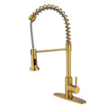 Pull Down Single Handle Spring Kitchen Faucet Brushed Gold Stainless Steel