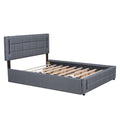 Queen Size Upholstered Platform Bed With Trundle And Drawers, Gray Queen Gray Upholstered