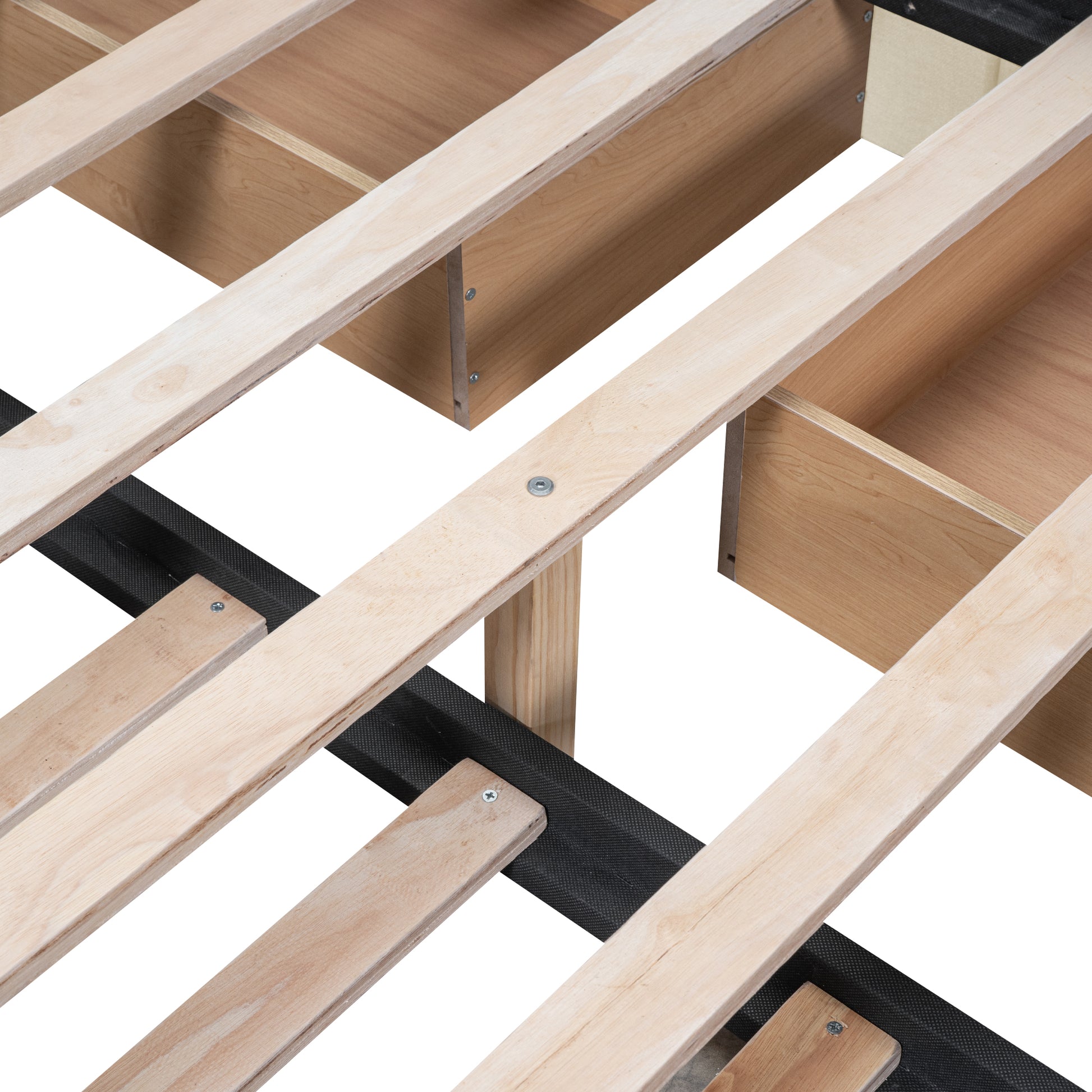 Queen Size Upholstered Platform Bed With Trundle And Drawers, Beige Queen Beige Upholstered