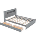 Queen Size Wood Storage Platform Bed With Led, 2 Drawers And 1 Twin Size Trundle, Gray Box Spring Not Required Queen Gray Wood Bedroom Bed Frame Solid Wood Mdf