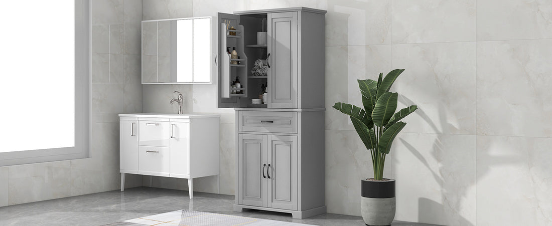 Bathroom Storage Cabinet With Doors And Drawer, Multiple Storage Space, Adjustable Shelf, Grey Grey Mdf