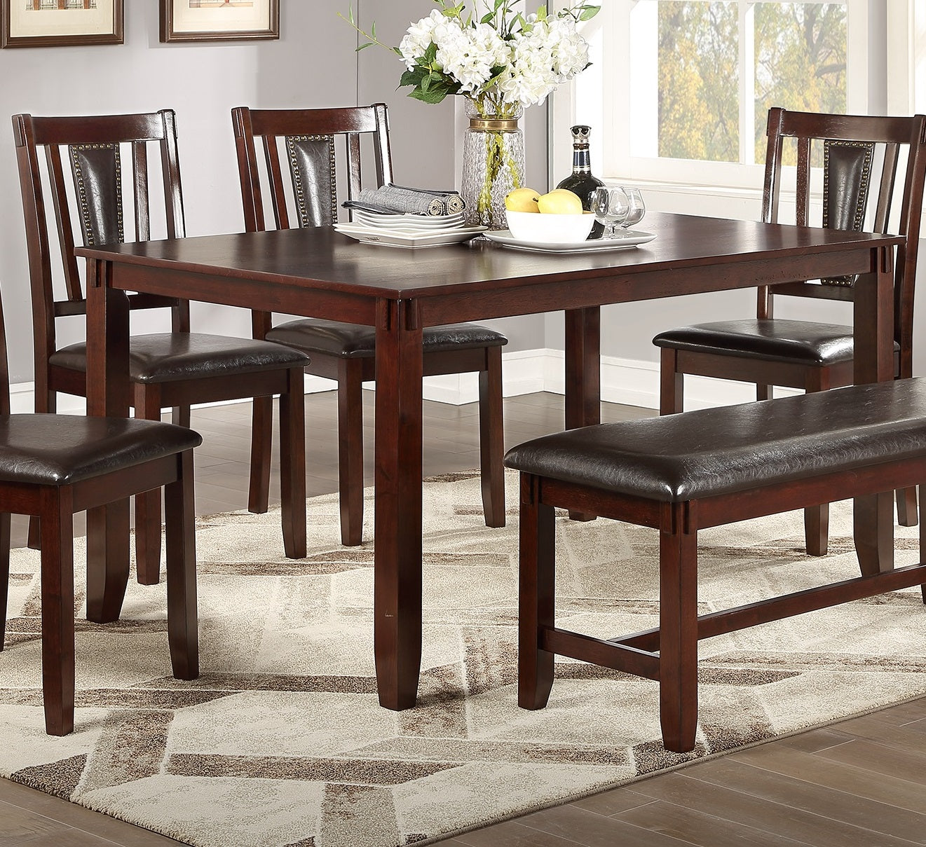 Dining Room Furniture Espresso Color 6Pc Set Dining Table 4X Side Chairs And A Bench Solid Wood Rubberwood And Veneers Espresso Wood Dining Room Solid Wood Rubberwood Rectangular Dining Table With Chair And Bench Wood Wood Espresso Seats 6 60 Inches