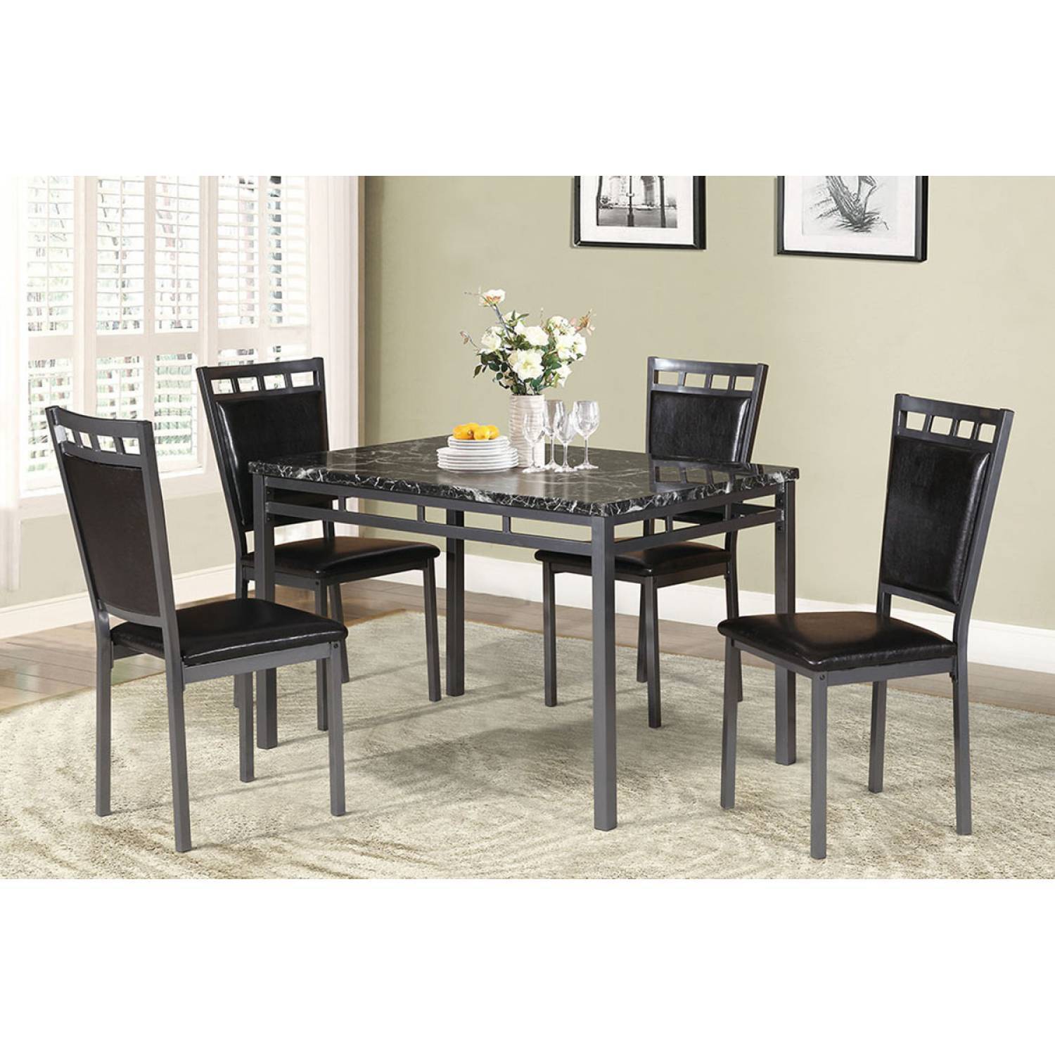 Dining Room Furniture 5pc Dining Set Table And 4x espresso-seats 4-metal-dining room-48