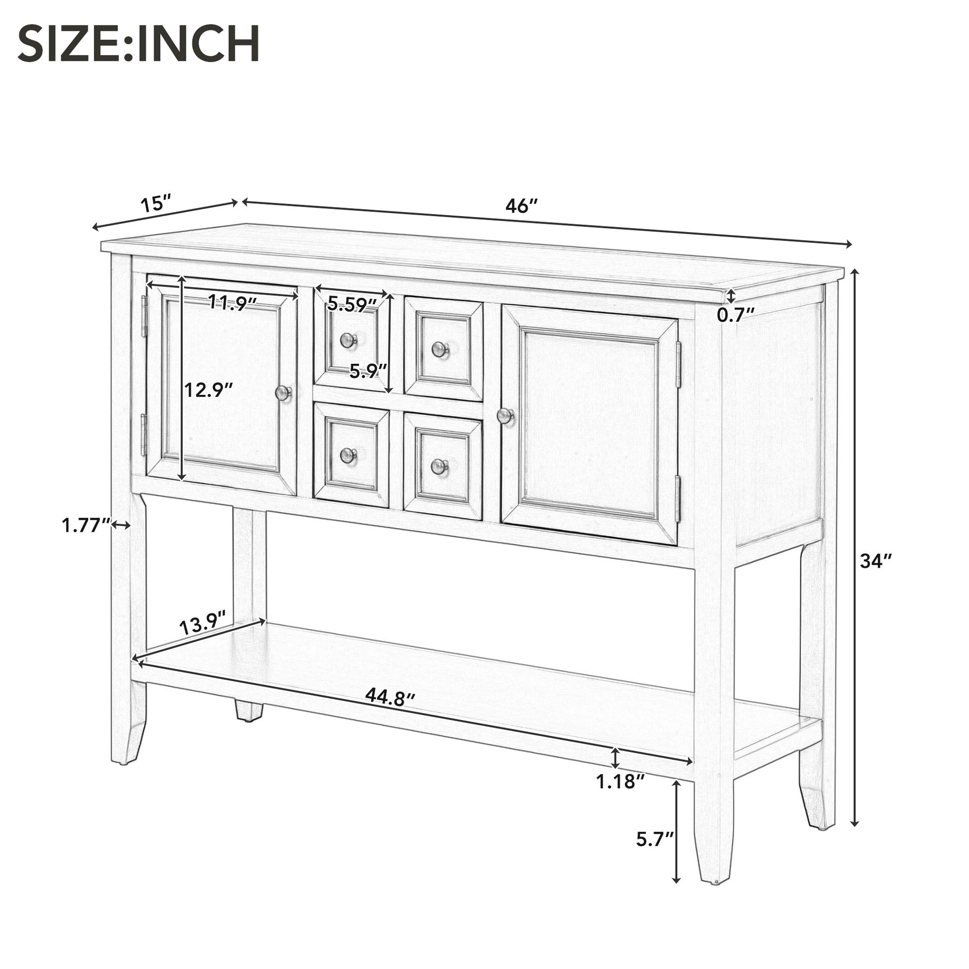 Cambridge Series Large Storage Vintage Console Table With Four Small Drawers And Bottom Shelf For Living Rooms, Entrances And Kitchens Light Navy, Old Sku: Wf190263Aah Light Navy Solid Wood Mdf