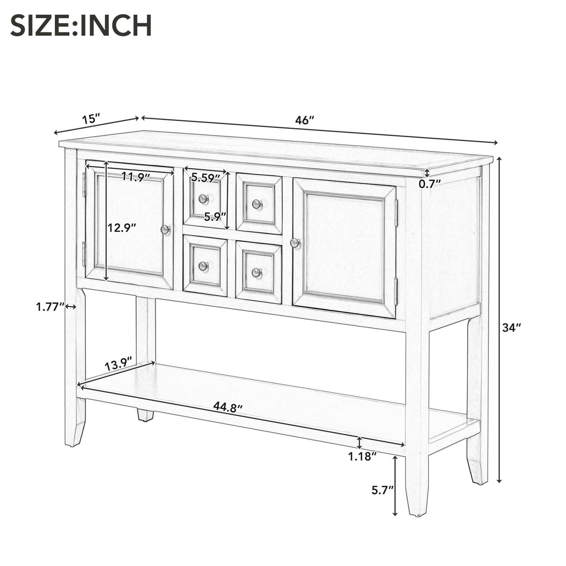 Cambridge Series Large Storage Vintage Console Table With Four Small Drawers And Bottom Shelf For Living Rooms, Entrances And Kitchens Antique Gray, Old Sku: Wf190263Aae Antique Gray Solid Wood Mdf