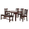 Dining Room Furniture Espresso Color 6Pc Set Dining Table 4X Side Chairs And A Bench Solid Wood Rubberwood And Veneers Espresso Wood Dining Room Solid Wood Rubberwood Rectangular Dining Table With Chair And Bench Wood Wood Espresso Seats 6 60 Inches