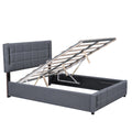 Queen Size Upholstered Bed With Hydraulic Storage System And Led Light, Gray Queen Gray Linen