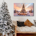 Framed Canvas Wall Art Decor Painting For Chrismas, Lighted Pine Tree At Night Chrismas Gift Painting For Chrismas Gift, Decoration For Chrismas Eve Office Living Room, Bedroom Decor Ready To Han Rectangle Framed Multicolor Christmas Oversized 41In