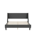 Queen Size Bed Frame Upholstered Bed Frame Platform ,Non Adjustable Headboard Linen Fabric Headboard Wooden Slats Support No Box Spring Needed Easy Assembly Mattress Foundation, Light Gray Queen Dark Gray Metal & Wood
