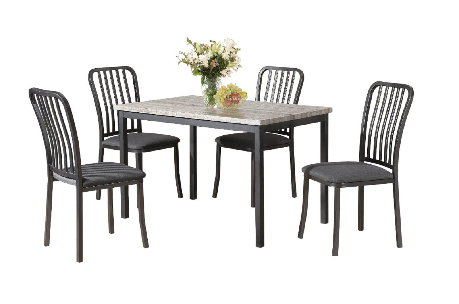 Dinette 5pc Dining Set Table And 4x Chairs Faux Marble gray-seats 4-metal-dining room-48