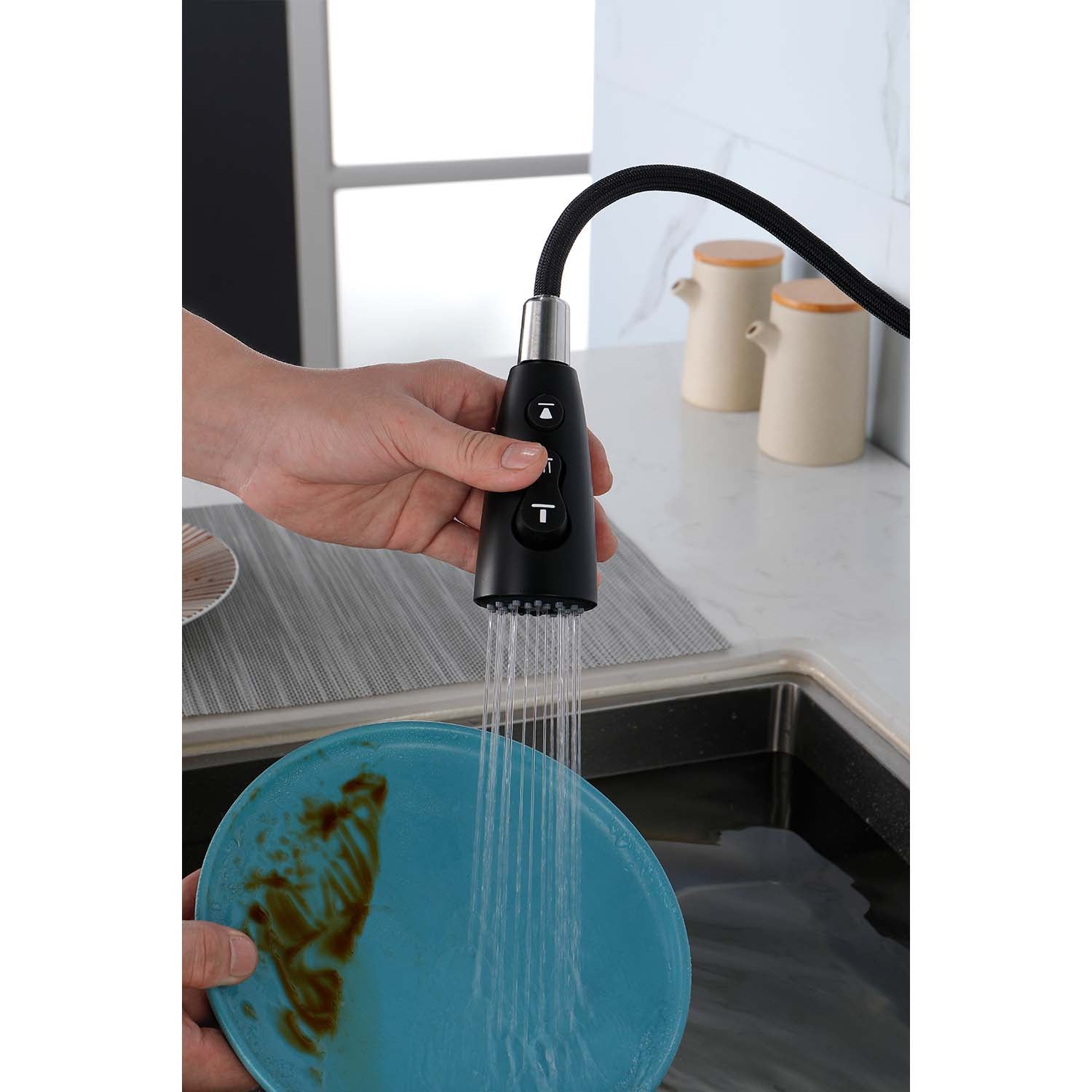 Kitchen Faucet With Pull Down Sprayer Matte Black Stainless Steel