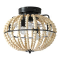 Beaded Fan Lamp Wood Beaded Chandelier Oak White White Modern Iron