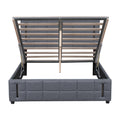 Queen Size Upholstered Bed With Hydraulic Storage System And Led Light, Gray Queen Gray Linen