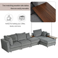 Modern Large L Shape Sectional Sofa For Living Room, 2 Pillows And 2 End Tables Dark Gray Polyester Primary Living Space Pillow Back American Design Polyester 5 Seat