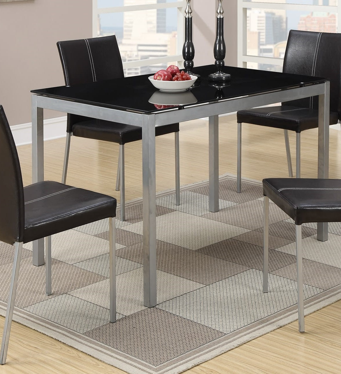 Dinette 5pc Dining Set Table And 4x Chairs Glass Table black-seats 4-metal-dining room-48