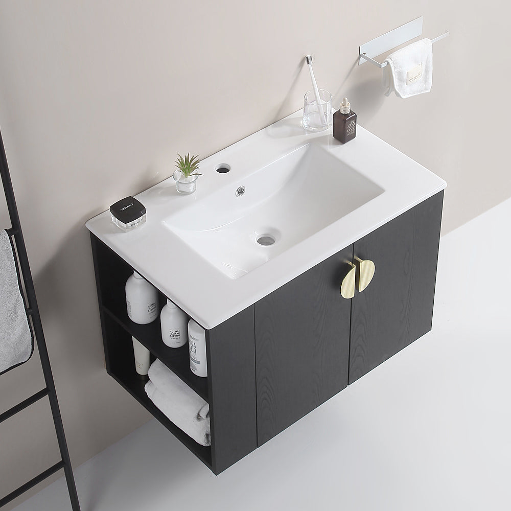 30" Bathroom Vanity with Sink,with two Doors Cabinet black-solid wood