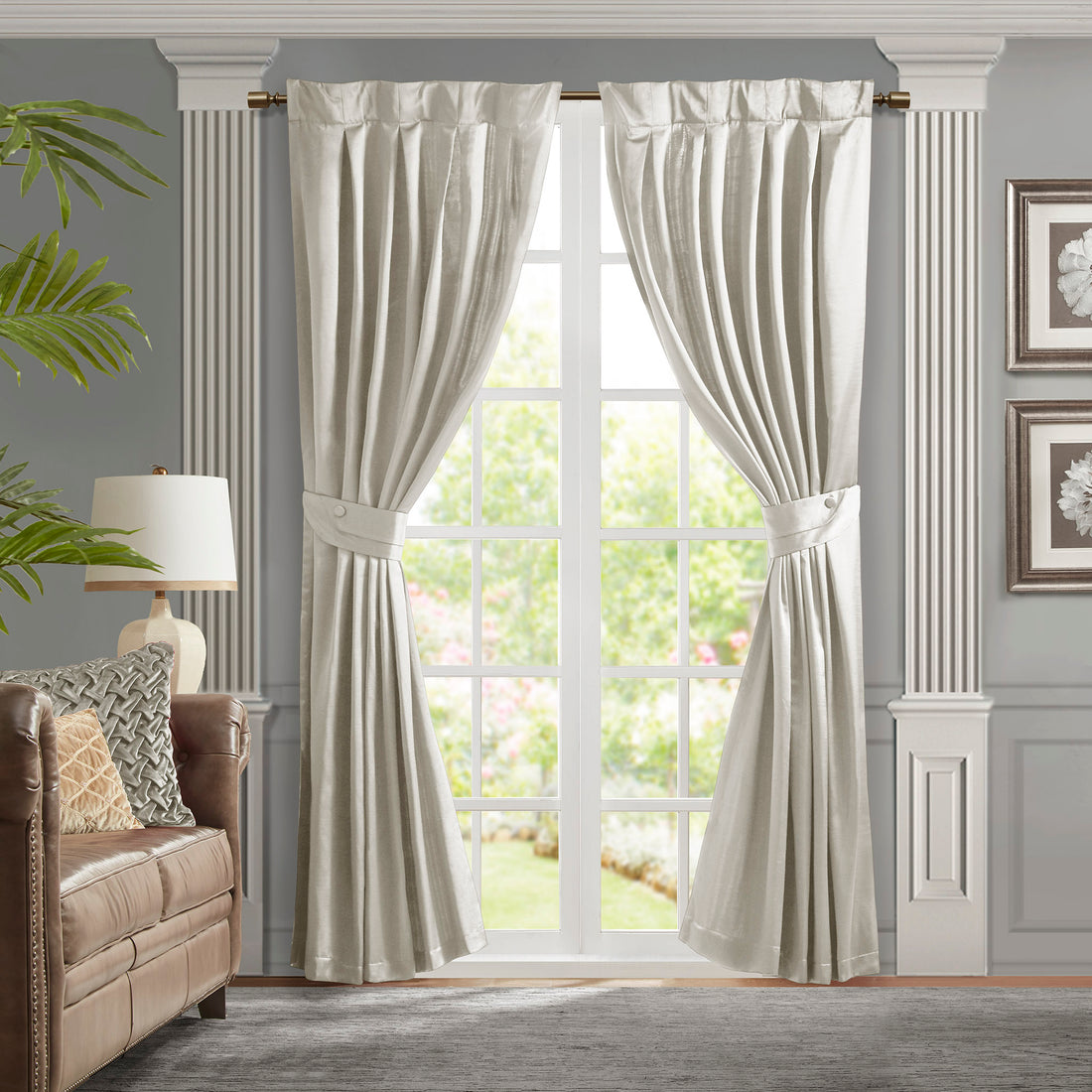 Pleat Curtain Panel With Tieback Only 1 Pc Panel White Polyester