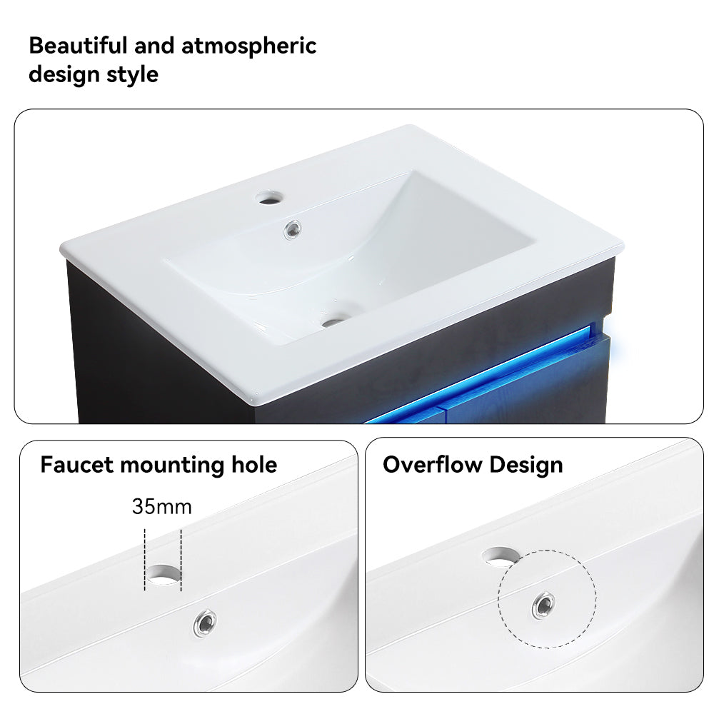 24" Bathroom Vanity with Sink, Radar Sensing Light black-solid wood