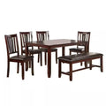 Dining Room Furniture Espresso Color 6Pc Set Dining Table 4X Side Chairs And A Bench Solid Wood Rubberwood And Veneers Espresso Wood Dining Room Solid Wood Rubberwood Rectangular Dining Table With Chair And Bench Wood Wood Espresso Seats 6 60 Inches