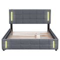 Queen Size Upholstered Platform Bed With Trundle And Drawers, Gray Queen Gray Upholstered