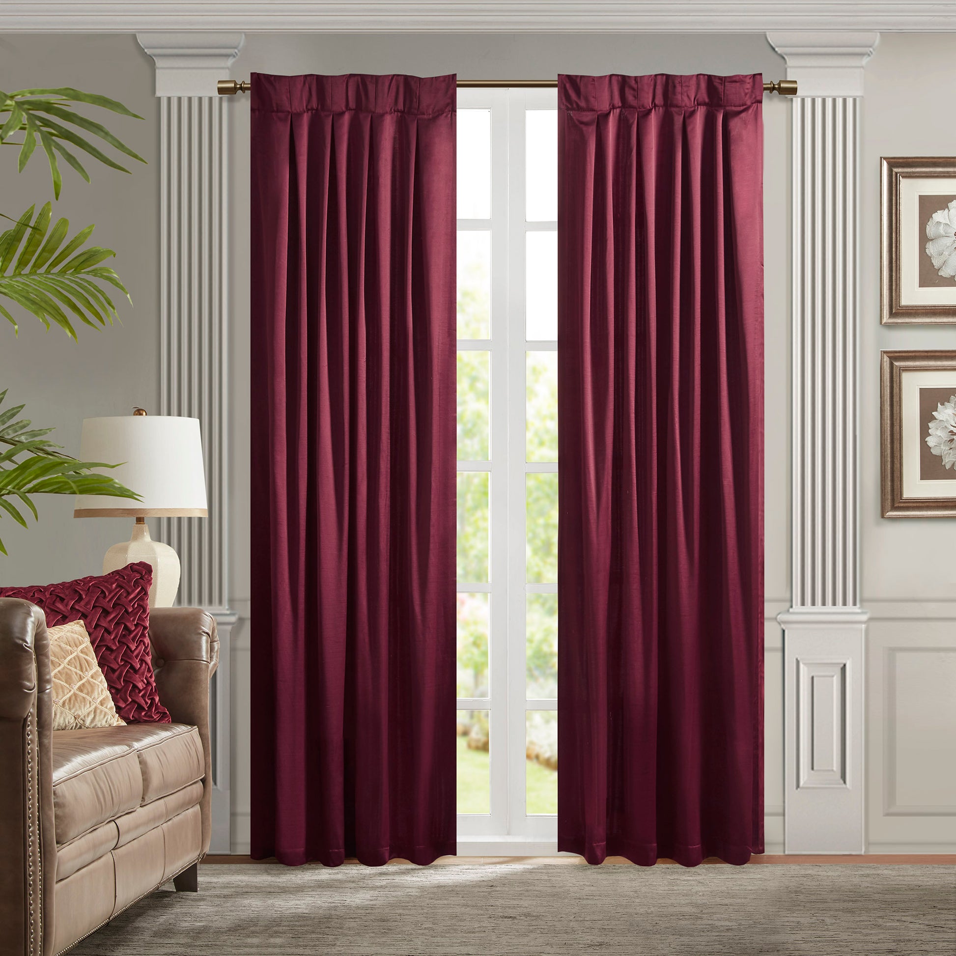 Pleat Curtain Panel With Tieback Only 1 Pc Panel Burgundy Polyester