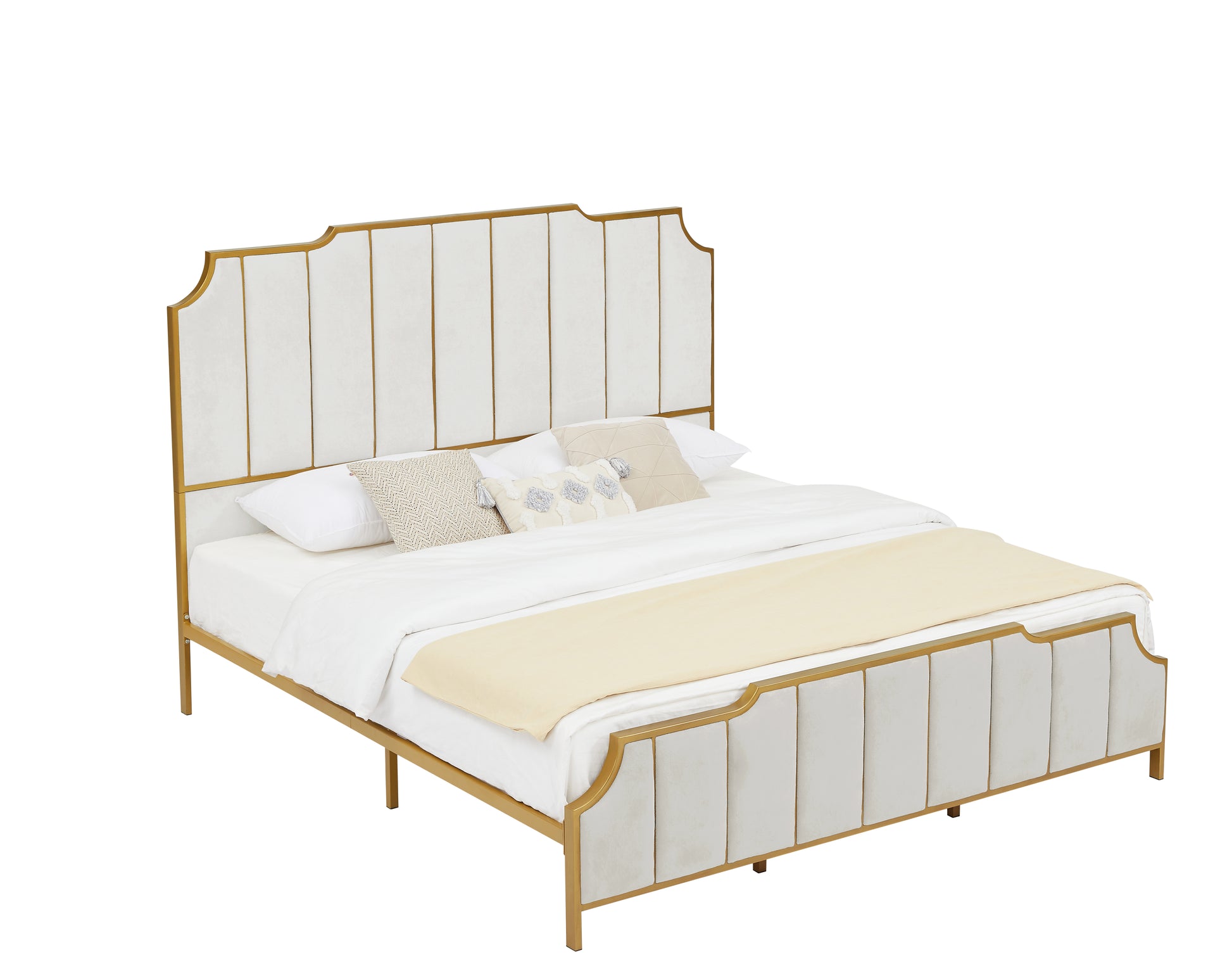 King Size Bed Frame,Upholstered Platform Bed & High Headboard With Wood Slat Support,No Box Spring Needed,Easy Assembly, Velvet White Box Spring Not Required King White Metal Bedroom Bed Frame Velvet Metal