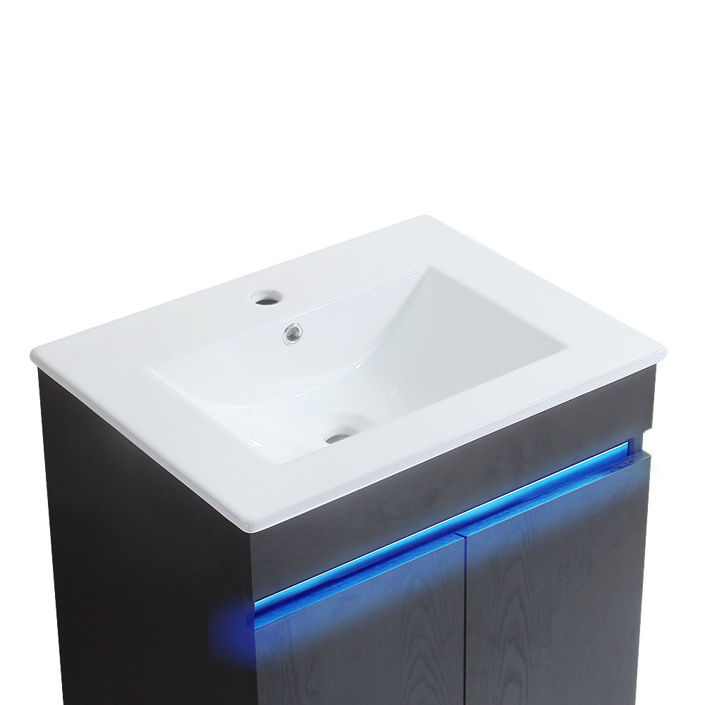 24" Bathroom Vanity with Sink, Radar Sensing Light black-solid wood