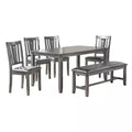 Dining Room Furniture Gray Color 6Pc Set Dining Table 4X Side Chairs And A Bench Solid Wood Rubberwood And Veneers Gray Wood Dining Room Solid Wood Rubberwood Rectangular Dining Table With Chair And Bench Wood Wood Grey Seats 6 60 Inches